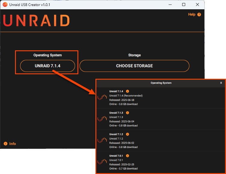 Seleccionar versión