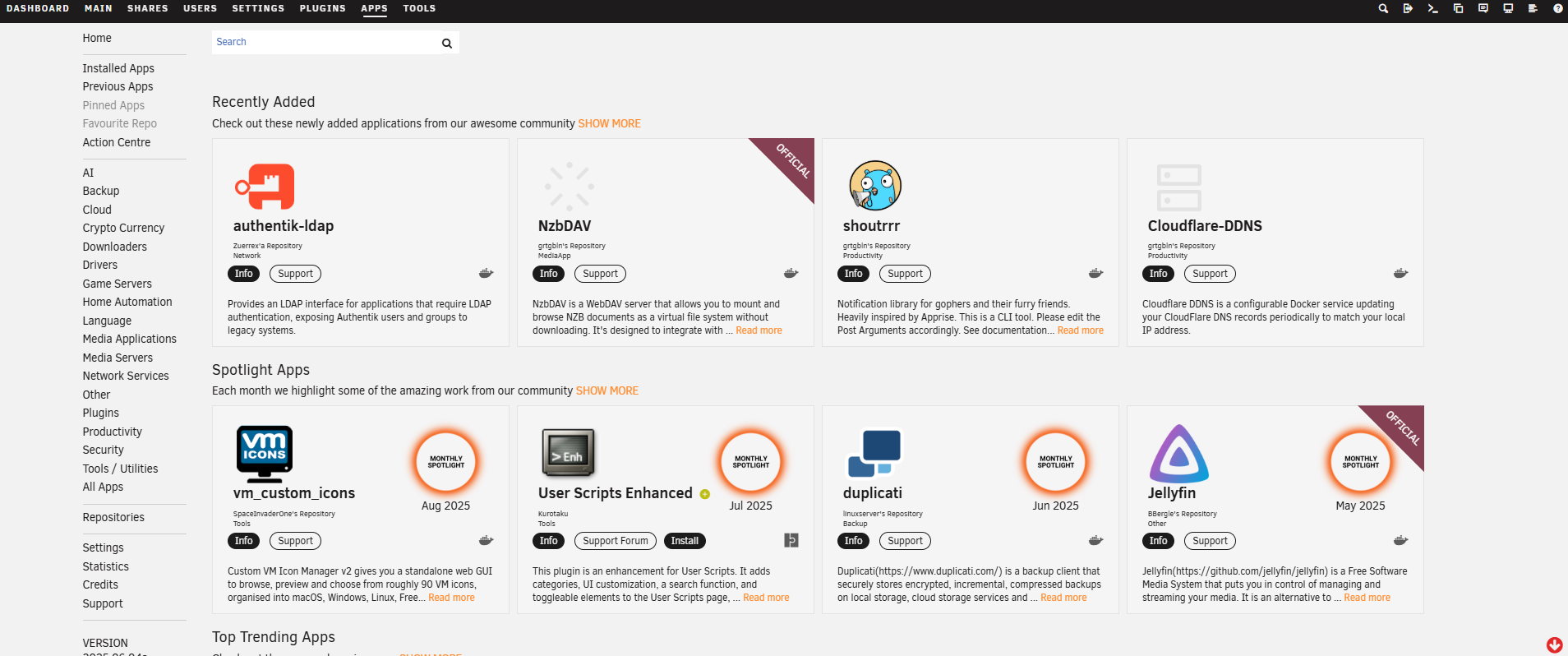 Pestaña de Aplicaciones